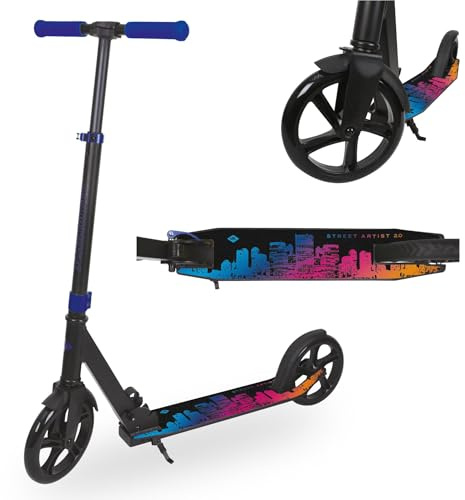 Schildkröt City Scooter Street Artist 2.0 I Aluminium Scooter 200 mm Räder I XXL-Deck 57 x 11,5 cm I 5-Fach höhenverstellbarer Lenker 79–100 cm I klappbar I ABEC7 Kugellager I bis 100 kg