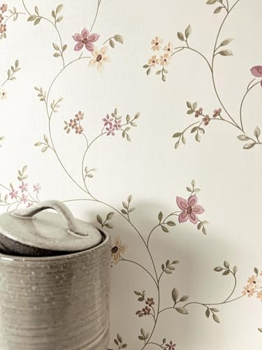 Newroom carta da parati Bianchi Flori Tessuto non Tessuto - Floreale Colorato Foglie Ramo Romantico