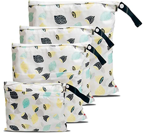 4 Stück Wet bag wasserdichte Windeltasche für unterwegs Nassbeutel Kindergarten Wetbag Kindergarten Wäschebeutel kita Wetbag Stoffwindeln Wäschebeutel Kindergarten Wasserdicht Windeltasche für Baby