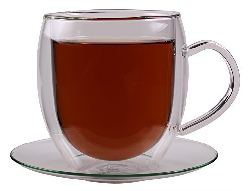 Feelino 1x Tasse a The en Verre avec Soucoupe Inclus, Tasse à Thé de 270ml avec Poignée, Tasses a The Infuseur, Verre Double Paroi Effet Flottant, Mug Infuseur à Thé, Tisaniere, Lavable Lave-vaisselle