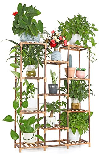 VIEWALL Pflanzenregal Holz Blumenständer Multifunktionaler Kreativer Blumentreppe Dekoration Pflanzenständer Für Innen Outdoor Balkon Wohnzimmer Büro Garten 11 Ebenen