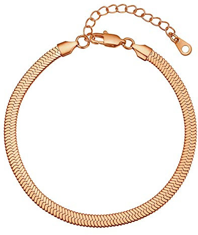Bestyle Edelstahl Damen Fußkettchen im angesagten Schlangen-Design Sommer Accessoire, Breite 3mm / 5mm, Verstellbare 22+5cm, Silber/Gold/Rosegold/Schwarz