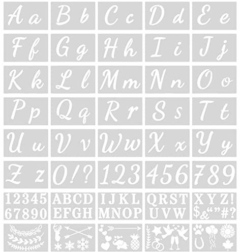 40 Stück Buchstaben Schablone, Buchstabenschablonen 128 Designs, Zahlen Kunst Alphabet Schablonen, Malschablonen Kunststoff für DIY Malerei Holz Wand Papier Handwerk