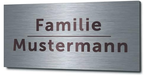GRAVURZEILE Türschild mit Gravur - Edelstahl Namensschild - Personalisiert mit Name & versch. Motiven - Wetterfest - 1mm Edelstahl gebürstet & geschliffen - für Briefkasten & Haustür - Rechteckig