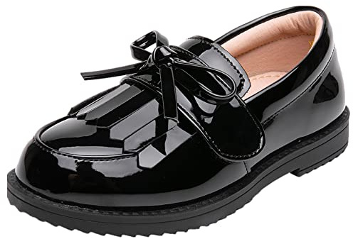 Flicka klänning sko pojke bär Oxford bröllop kyrka mikrofiber skola uniform loafers, svart, 34 EU