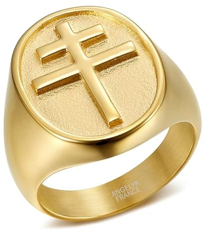 BOBIJOO Jewelry - Bague Homme Chevalière Croix de Lorraine Anjou Patriarcale Acier Inoxydable Or - 66 (11 US)