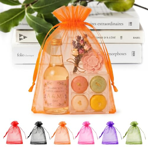 ANZNKU Transparente Organza-Beutel, 15.2x22.9 cm, Netzbeutel, Kordelzug, Geschenktüten für Party, Hochzeit, Mesh, Festival, Make-up, Organza-Geschenkbeutel, 100 Stück, orange)