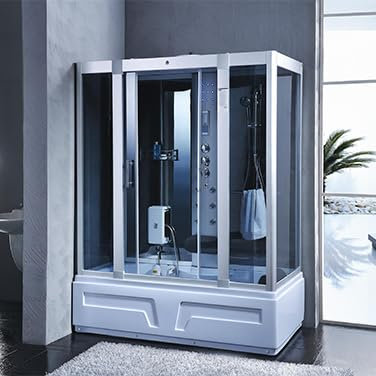 PureHaven 2in1 Whirlpool und Dampfdusche 150x90 cm mit Tropenbrause Multimediasystem Sitzfläche Massagefunktion Ozondesinfektion komplettes Zubehör