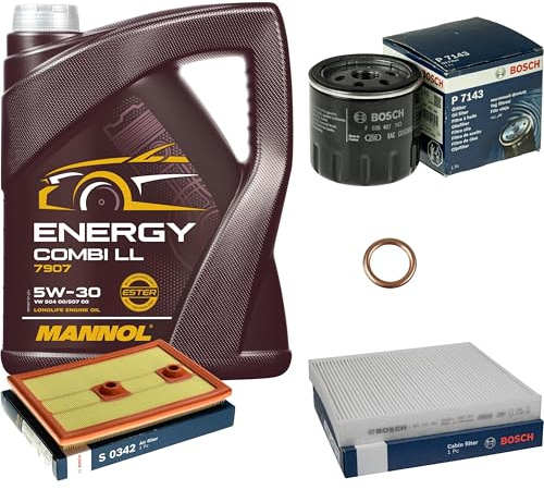 Inspektionspaket Wartungspaket Filterset mit 5 L Motoröl Energy Combi LL 5W-30, Ölfilter, Luftfilter, Innenraumfilter, Dichtring