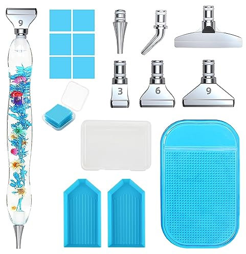 Vegena Diamond Painting Stift - Diamond Painting Zubehör Stifte Set mit 6 Stile Austauschbaren Metall Bohrern, Diamant Malerei Kleber, Diamond Painting Werkzeug für Diamantmalerei DIY