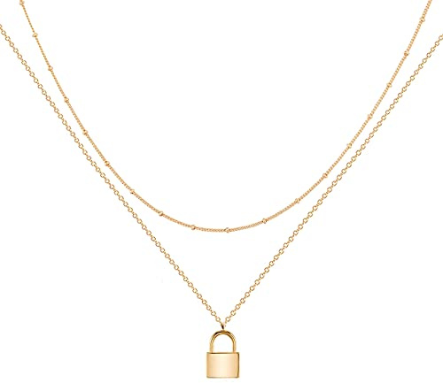 Jenosy Damen Kette mit Schloss - Zarte Hypoallergene 18K Vergoldete Kette - Modeschmuck für Frauen und Mädchen