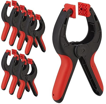 Relaxdays Klemmzwingen 8er Set, 7cm Spannweite, 13kg Spannkraft, rutschfeste Griffe, rotierbare Klemmbacken, schwarz/rot