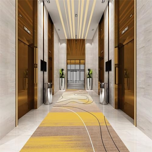 GTPBAO Alfombras de Pasillo Alfombra Moderna De Retales Amarillos con Patrón De Líneas Onduladas, Alfombra Antideslizante Lavable para Lavandería Guardería Dormitorio Cocina (Size : 90x150cm/3x4.9ft)