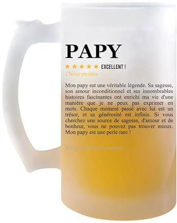 Planetee Chope Papy Avis recommandation version petit fils | Verre à bière Pinte Fêtes des Grands-Pères Prénom Cadeau Anniversaire Noël Humour