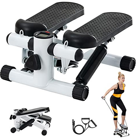 Hrelec Mini-Stepper für Übungen, Treppenstufen für das Training zu Hause, Step-Fitnessgerät mit Widerstandsband und Kalorienzählung, Schwarz