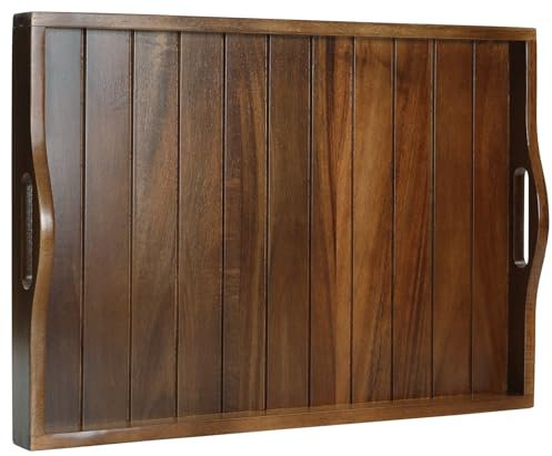 Großes Serviertablett aus Akazienholz mit Griffen, 50,8 x 35,6 cm, dekorativer Couchtisch, Ottoman-Tablett für Wohnzimmer, extra groß, für Küche, Abendessen, Bar, Frühstück im Bett, Farbe: Braun