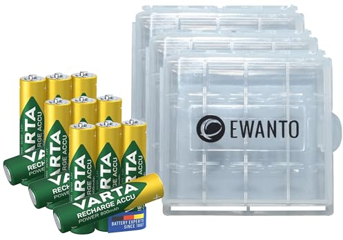 12 batterie ricaricabili per Varta Recharge Accu Solar AA 800 mAH HR6 Mignon NiMh 56736 Bulk + 2 scatole batterie ricaricabili per conservare 4 batterie Mignon (AA) o micro (AAA)