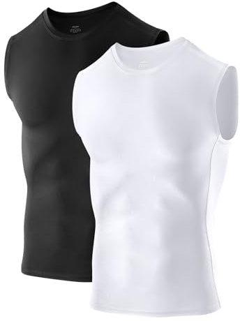 Niksa 1/2-pack kompressionströja, linne, herr, ärmlös, linne, män, sport, torr passform, löpning, sportig, träning, funktionella underkläder, Svart vit (2-pack), XL