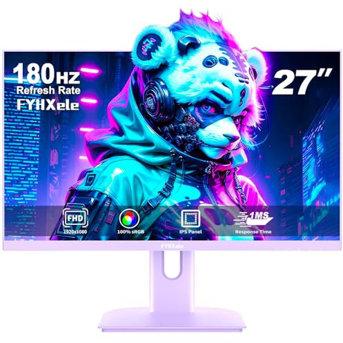 FYHXele Gaming Monitor Purple 27 Zoll 1080P 180hz FHD (1920X1080) IPS 1ms MPRT 16:9 Violett PC Monitor Eingebaute Lautsprecher Unterstützung 144hz/165hz/180hz Freesync Premium DP1.2 HDMI1.4 VESA