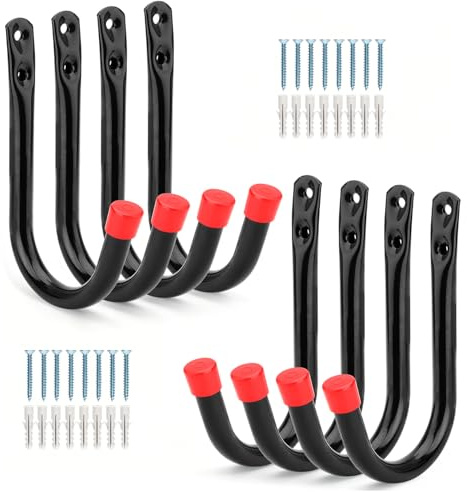 Moundnaik Garage Storage J Hook, 8 Pcs Heavy Duty Wall Mounted Utility Hooks Organize Garden Tools, Gym Bags, Stroller, Toy, Power Tool (14cm x 9cm)