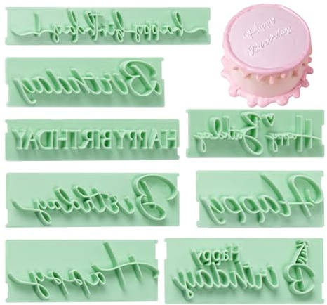 KALAIEN 8Pcs Happy Birthday Fondant Stamp,Custom Cookie Stamp, Happy Birthday Letters Embosser for Cake,DIY Cake Decorating Printing