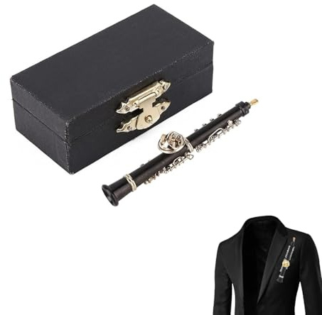 Spilla per strumento musicale in miniatura, a forma di oboe mini spilla, strumento musicale artigianale con scatola di immagazzinaggio per decorazione di vestiti, bachelite