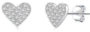 SLUYNZ Orecchini a forma di cuore in argento Sterling 925 per donna dolce amore cuore orecchini, SMALL, Argento sterling, Zirconia cubica