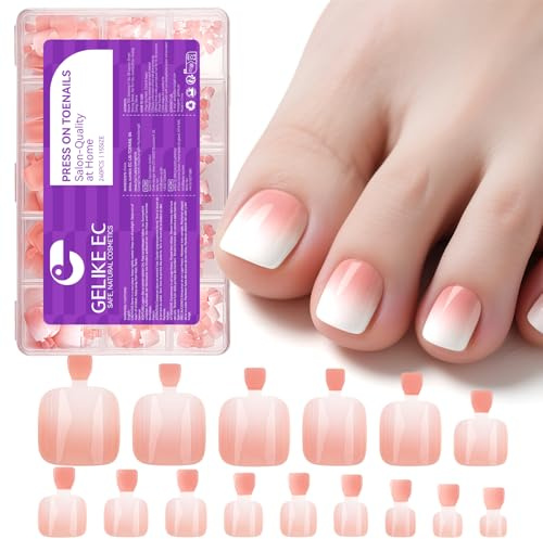 Faux Ongles D'orteil Capsule Ongle Pied Carré Court for Salon Home | Faux Ongles Pieds French Aspect Naturel Ongles Artificiels Réutilisables pour et Filles Idéal pour Sandales et Vacances Femme