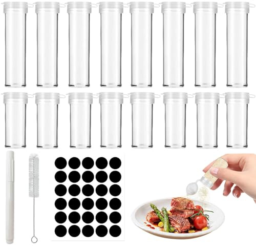 18 Stück Mini Salzstreuer für Unterwegs 10×6g Salzstreuer Klein mit Deckel 8×10g Auslaufsichere Gewürzstreuer Camping aus Kunststoff für Reise Bento Box Picknick Outdoor Küche