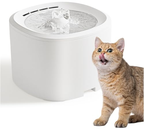 WIYETY 3 L Katzenbrunnen für Katze: Ultraleiser Trinkbrunnen für Katze, Sicherheit Katzen Trinkbrunnen mit Filterschwamm, Haustierbrunnen, 3 Stufen einstellbar, USB-Stecker - Weiß