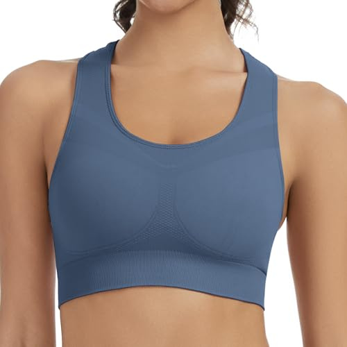 Lemef Sport-BH för kvinnor, racerback, push-up, sport, bysthållare, kvinnor, racerback, ingen vadderad, för yoga, fitness, löpning, bh, blå, M