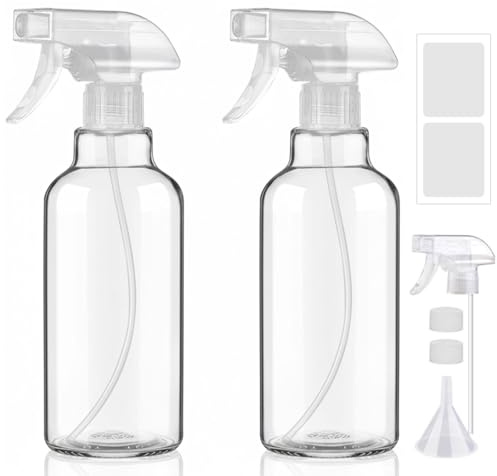 Hokretme Glass Spray Bottles 2 Pack 500ml Empty Spray Bottle for Hair Mist/Stream Spraying for Cleaning Solutions, Plants, Essential Oils (clear)