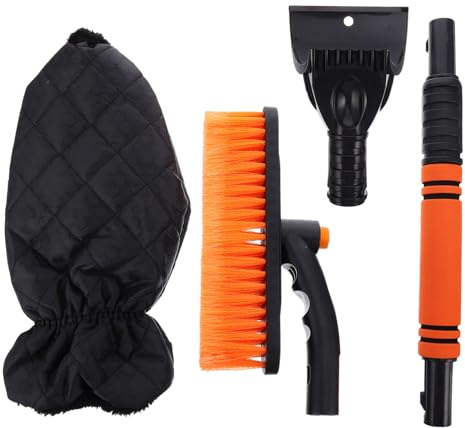 GARIOUANS Adjustable Car Snow Removal Shovel with Gloves Ice Remover Brush Windshield Snow Cleaner Sturdy Bristles Compact Portable for Cars Suvs