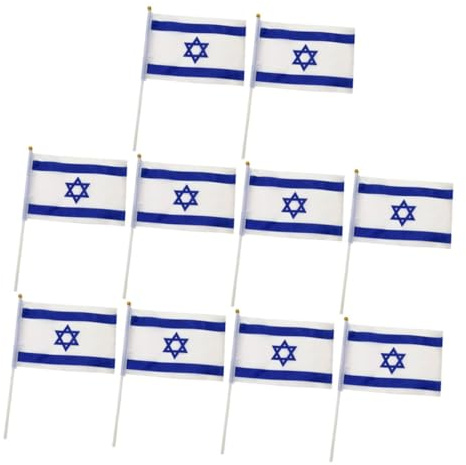 DOITOOL Lot De 10 Drapeaux à Main D'israël 20x28 Cm En Polyester Décoratifs Pour Jardin Et Festivals, Drapeau National Israélien Résistant à La Décoloration, Usage Extérieur Et Intérieur