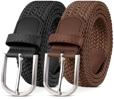YOUCHAN 2 Pièces Unisexe Ceinture Élastique Femme Ceinture Tressée Homme Tissu 3.3 cm, Longueur Réglable 90-130 cm, Plusieurs Couleurs