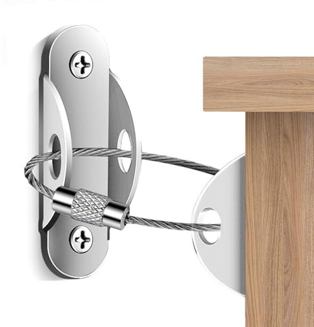 Kit antivuelco de alta resistencia: correa para muebles de 3 x 1,5 x 1,5 cm, hierro + cable de acero inoxidable, dispositivo de seguridad de pared a prueba de niños | Asegure gabinetes, tocadores y mu