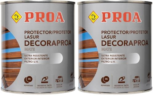 Lasur protector para madera exterior. Nogal. 750 ML. Cuida y protege la madera con acabado natural. Mate. Proa. (Paquete de 2)