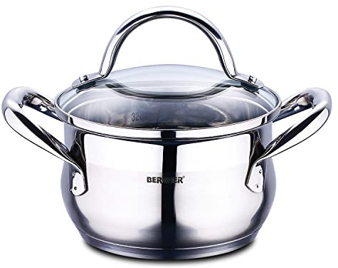 BERGNER Gourmet | Pentola con Coperchio di Vetro | capacità 1,7L | Fabbricata in Acciaio Inox | Manici Ergonomici | Utensili da Cucina | per Tutti i Piani Cottura