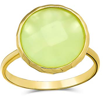 Bling Jewelry Multifaceted Meerfoam Grün Simuliert Chalcedony Or Rosa Simuliert Rose Quartz Statement Ring 14K Gold Vergoldet .925 Silber