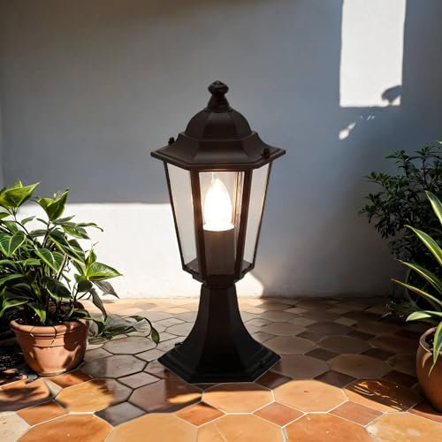 Borne lumineuse d'extérieur Paris au design rustique en forme de lanterne 1xE27 étanche IP44 lampe sur pied parfaite pour le jardin