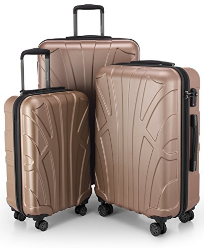 suitline - 3er Koffer-Set Trolley-Set Rollkoffer Hartschalen-Koffer Reisekoffer, TSA, (55 cm, 66 cm, 76 cm), 100% ABS matt, Gold