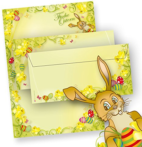 Briefpapier Ostern mit Umschlag mit Hase (25 Sets ohne Fenster) mit Umschläge, Frohe Ostern