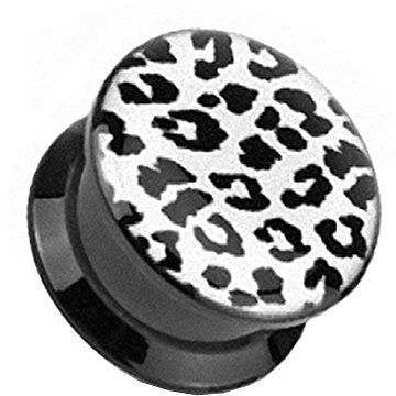 Piercingfaktor Ohr Plug Flesh Tunnel Piercing Ohrpiercing Kunststoff Schraub Schraubverschluß Picture Double Flared mit Leopard Motiv 25mm Weiß