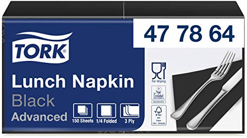 Tork 477864 Soft Lunchservietten Schwarz / 3lagige, saugfähige Papierservietten/Vielfältig verwendbar/Advanced Qualität / 10 x 150 (1500) Servietten / 32,6 x 33 cm (B x L) / 1/4-Falz