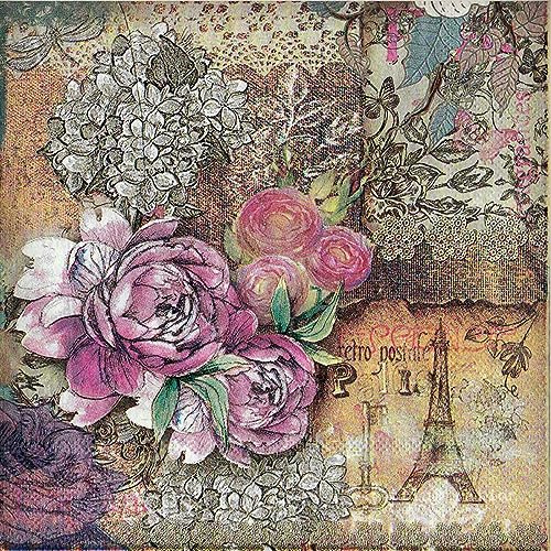 40 Count Decoupage Paper Napkins Beach,Designed Vintage Flowers Prints Cocktail Napkins,Serviettes Napkins for Wedding,Dinner and Party,Napkins Paper 2-Ply,6.5x6.5 Inch (RetroFlower 11)