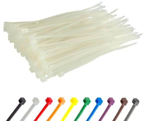 Gocableties Small White Cable Ties, 150mm x 3.6mm, Pack of 100, 6 Premium Nylon Zip Ties Clear/Natural, Plastic Tie Wraps, Secure Self-Locking Mechanism, for Home, Garden, Office and DIY