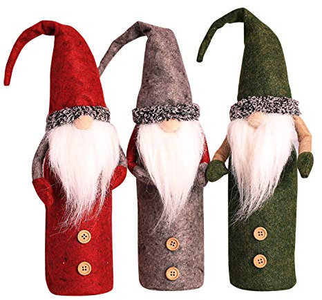 Petalum Set mit 3 Flaschentüten in Form von Santa Claus Cartoon Zubehör Dekoration Tisch für Bankett, Party, Weihnachten (wie Bild)