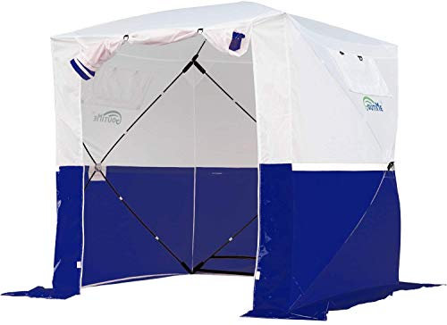 Goutime Gazebo da giardino,2×2M Padiglione da Impermeabile Pieghevole con 4 Pareti Laterali,Tenda Pop-Up Multifunzione,Tenda di montaggio,pieghevole,cantiere,campeggio con borsa (Bianco e blu)