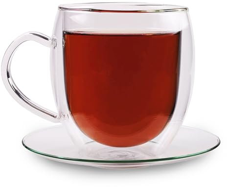 Feelino Doppelwandige Teetasse Aus Glas, 400Ml, Spülmaschinenfest, Thermo-Teegläser Mit Schwebeeffekt & Für Weißen Tee Und Erblühtee