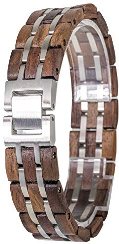 Waidzeit EL_W01 Herren Armband Walnuss Holz Silber braun 21,5 cm